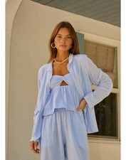 Blanco By Nature Isa Blazer Ice Blue Peru Cotton Lt Wt Gauzy Resort Wear Size XL picture