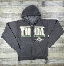 Disney Star Wars Hoodie Mens Small Gray Yoda Full Zip Fleece Sweatshirt Hanes picture