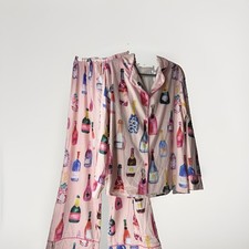 SHESHOW Champagne Bottle Print Satin Pajama Set Women's Medium picture