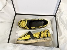 Versace Baroque Espadrilles Canvas Women 38 US 8 Black Yellow Flat Shoes picture