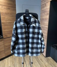 AllSaints Fenix Women's Black White Check Wool Blend Oversized Sherpa 14/10 L picture