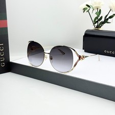 Gucci GG0225S 001 Fork Sunglasses Gold Metal Gray Gradient Lens Women 63-17-130 picture
