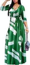 Women's Floral Maxi Dress Summer Casual V-Neck 3/4 Sleeve Long Bohemian Print Ev picture