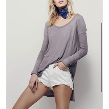 Free People We The Free Womens Gray Thermal Long Sleeve High Low Top Size XS picture