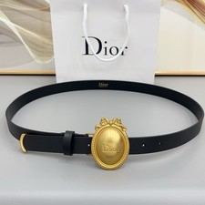 Dior Rococo Oval Logo Leather Belt 2.5CM Vintage Gold Buckle Elegant Luxury picture