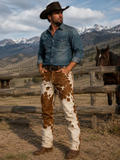 Men's Genuine Hair-On Cowhide Leather Cowboy Pants  Western Ranch Rodeo Trousers picture