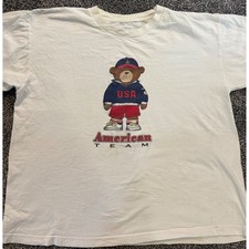 Vintage Polo Bear USA Graphic T-Shirt White XL 90s Streetwear Rare picture