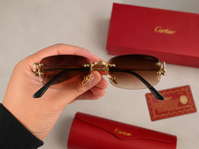 Cartier Big C Rimless Sunglasses Gold Frame Brown Gradient Lens Luxury Eyewear picture