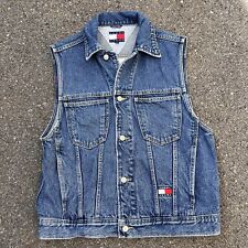 Tommy Jeans Hilfiger Denim Vest Back Stripe Logo Front Size Button Blue Jean picture