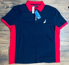 Nautica Blue Polo Mens Sz XL Embroidered Logo Spell out Rugby Golf Shirt NWT picture