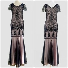 Unbranded 1920s Style Black Sequin Beaded Whimsygoth Maxi Dress Womens sz M picture