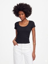 Madewell NWT (Re)generative Cotton Ribbed Scoopneck Tee Size Large in Black picture