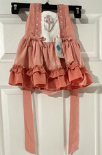 Boutique- Evies Closet Coral Smocked Lace Ruffle Bow Christening Dress 9-12M picture