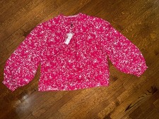 NWT J.Crew Button-Front Ruffleneck Popover Pink Floral Blouse - MEDIUM picture