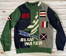 Nautica Intarsia '83 Blue Water Exclusive Sweater Navy Green Mens Large New $148 picture