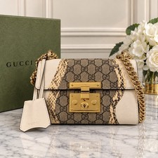Authentic Gucci Padlock GG Supreme Snakeskin Ivory Chain Shoulder Bag 432182  picture