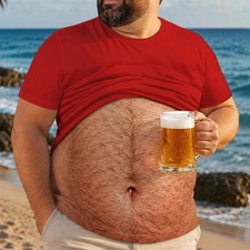Funny Hairy Body T Shirt, 3D Beer Belly Graphic Tee, Novelty Summer Gift picture
