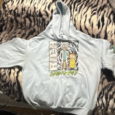 Adult Swim Rick and Morty Blue Pullover Hoodie Graphic Pockets Drawstring M picture