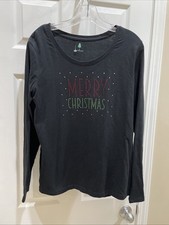 Merry Christmas Pullover Women Christmas Bling Print Long Sleeve Sz L picture