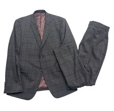 NEW Penguin 42R 36x32 Gray Brown Windowpane 2pc Pant Suit Wool Blend Modern picture