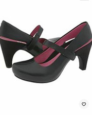 Tsubo Acrea Mary Jane Pumps Black Leather Pink Lining Round Toe Block Heel 9 picture