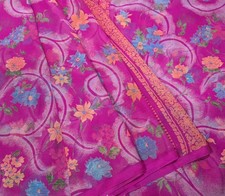 Vintage Georgette Silk Saree, 100% Pure Silk Fabric, 5 Yards Printed Sari  picture
