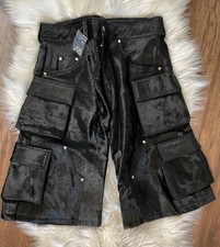 NYRVA Flared cowhide Leather black fur Cargo Shorts, NEW Without Tags, SIZE 30 picture