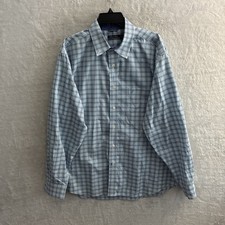 Nautica Mens Button Shirt Blue Check XL Cotton Long Sleeve Collar Pocket Logo picture