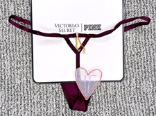 VictoriasSecret Sexy NWT Medium Maroon Lace Logo Charm Adjustable V String Panty picture