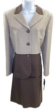16P Le Suit Brown Two Pc Skirt Suit Jacket Blazer Career Wool Blend picture