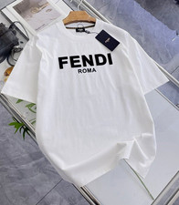 Fendi Men M White Short Sleeve Crew Neck Graphic Print Logo T-Shirt Regular picture