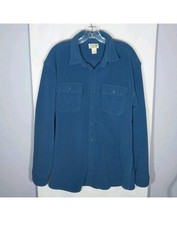 LL Bean Fleece Shirt Jacket Mens Size L Blue Button Front Midweight Layering  picture