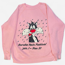 VTG 1977 Looney Tunes Sylvestre the Cat Crewneck Size M - Eureka, CA Rain Fest. picture
