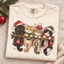 HOT Christmas Cat Shirt, Vintage Cat Christmas Tee, Cute Kitten Shirt picture