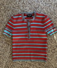 Chanel Women’s Cotton Stripes CC Logo Top Sweater Size 40 picture