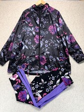 Rise By LuLaRoe Womens Windbreaker Jacket Leggings Set Black Purple Floral 1X picture
