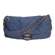 CHANEL Blue Quilted Crinkle Fabric CC Chain Flap Shoulder Bag 13-Series Italy picture