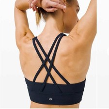Lululemon Energy Bra High Neck Ribbed Strappy Sports Bra Women Size 6 True Navy picture