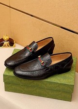 Gucci Men's Horsebit Web GG Loafers Black Leather Slip On Dress Shoes picture