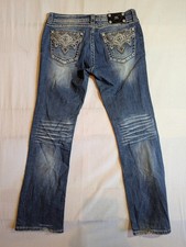 VTG Miss Me Jeans Women's 31 Bootcut Fleur Embellished Distressed Denim Blue picture