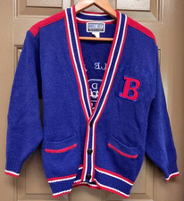 Vintage Bugle Boy 90s YOUTH M 12-14  Ribbed Knit Cardigan Varsity Sweater picture