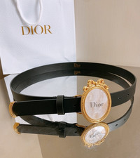 Dior Médaillon Black Leather Belt Gold Oval Bow Buckle 2.5CM picture