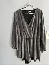 H&M Black Sparkle Long-Sleeve Wrap Romper - Party, Going Out, Date Night, Rave picture