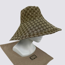 Ladies Gucci GG Monogram Canvas Jacquard Big Bucket Hat Wide Brim Beige Size S picture