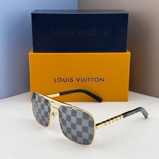 Louis Vuitton Z0259U Navigator Sunglasses Gold Gray Damier Lens Unisex 59-16-140 picture