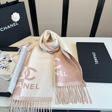 Chanel CC Logo Reversible Scarf Pink Ivory Merino Wool Unisex 184x34cm picture