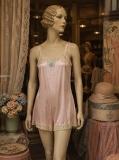 Antique 1920s Silk Romper Step-In Teddy Lace Embroidered Bridal Boudoir Lingerie picture