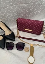 GUESS Burgundy & Gold Chain Statement Handbag – Elegant Everyday Glam picture