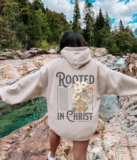 Rooted In Christ Christian Hoodie Faith Religious Gift picture