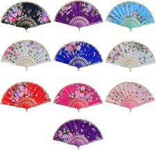 10pcs Floral Folding Hand Fan Vintage Retro Silk Handheld Fans Lace Folding picture